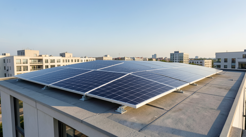 panneau photovoltaïque Solaredge installé sur le toit d'une maison urbaine moderne