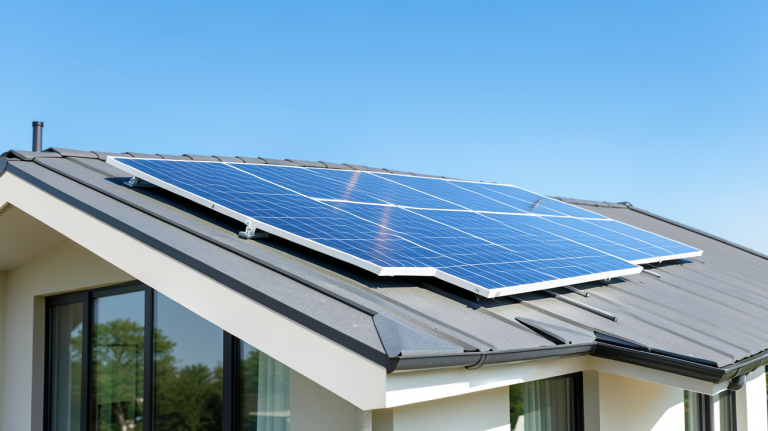 panneau photovoltaïque soluxtec 330wc prix installé sur la toiture d'une maison contemporaine