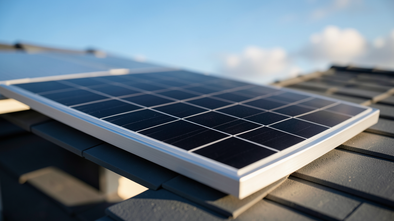 panneau photovoltaïque Soluxtec 375Wc Full Black posé sur un toit incliné