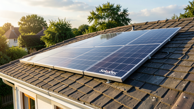 panneau photovoltaïque Soluxtec 375Wc installé sur le toit d'une maison individuelle
