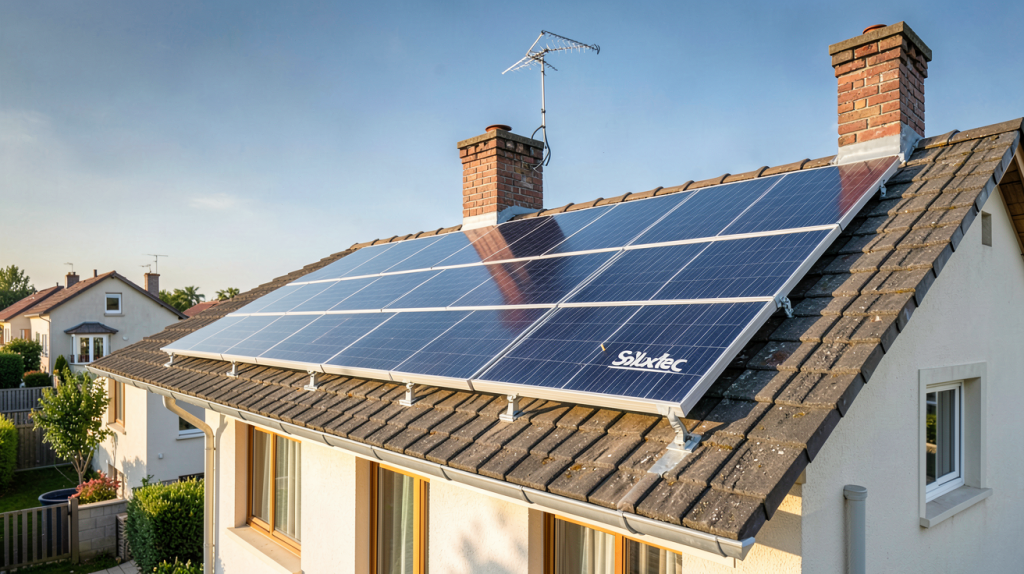 panneau photovoltaïque Soluxtec installé sur le toit d'une maison individuelle