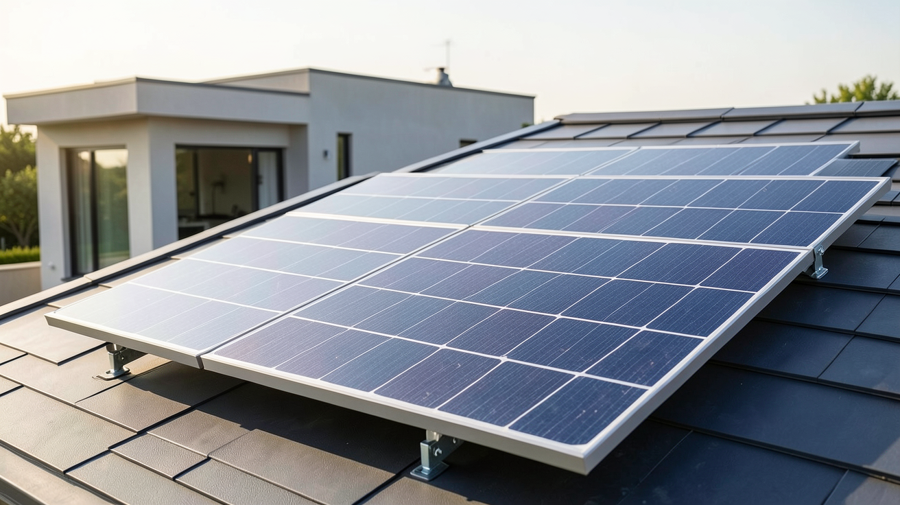 panneau photovoltaïque souple 300W installé sur le toit d'une maison moderne