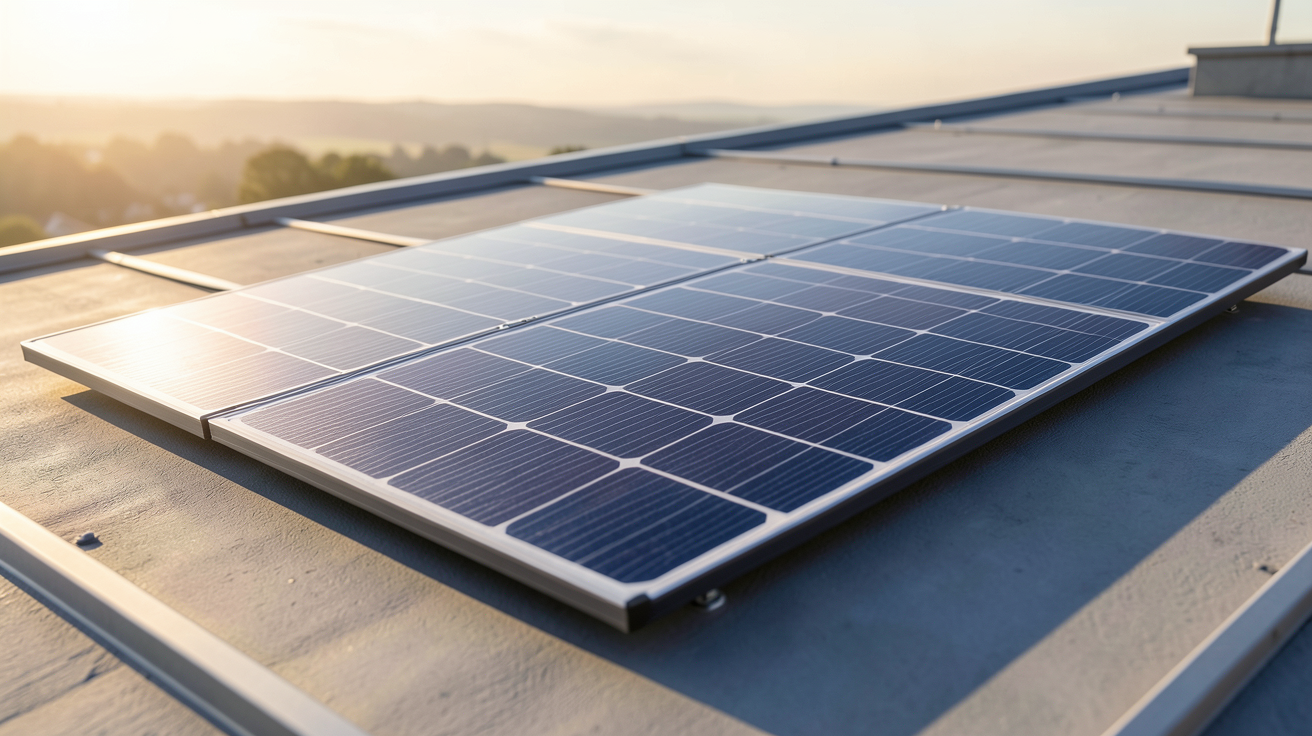 panneau photovoltaïque souple installé sur un toit moderne en pente douce