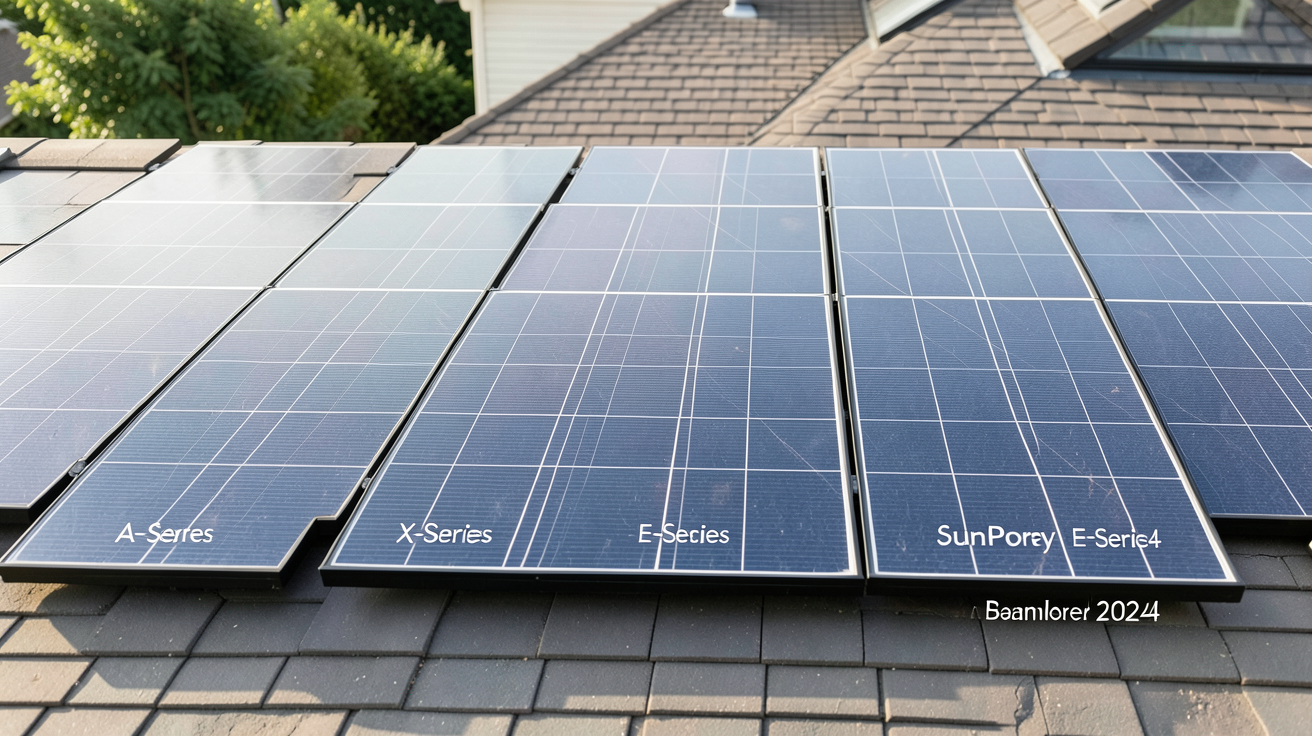 panneau photovoltaique sunpower présentant un comparatif des gammes SunPower 2024 avec plusieurs modèles côte à côte sur un toit