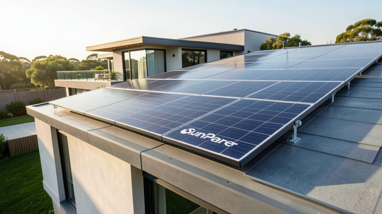 panneau photovoltaïque SunPower installé sur le toit d'une maison moderne