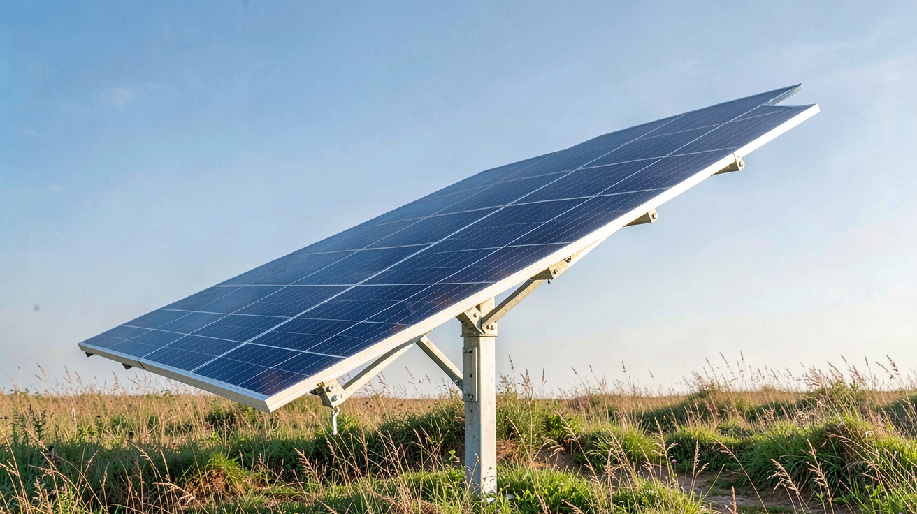 panneau photovoltaïque sur pied équipé d'un tracker solaire à un axe installé en plein champ