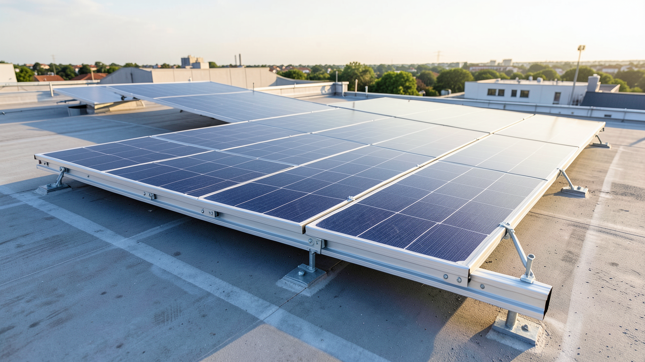 panneau photovoltaïque sur toit plat avec système de fixation moderne en aluminium