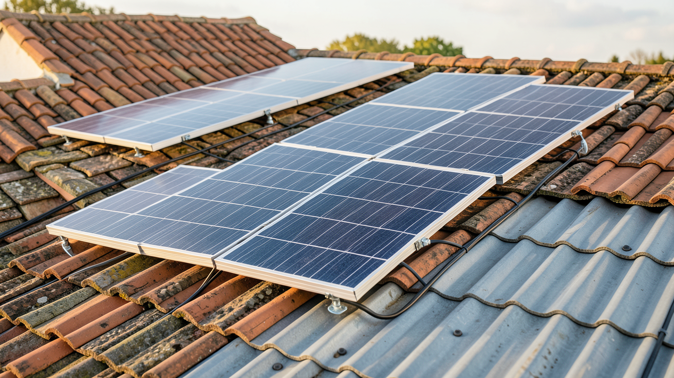 panneau photovoltaïque sur toiture avec tuiles, ardoises, bac acier et tôle ondulée