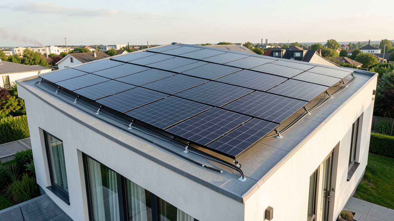 panneau photovoltaique Terreal installé sur le toit d'une maison contemporaine