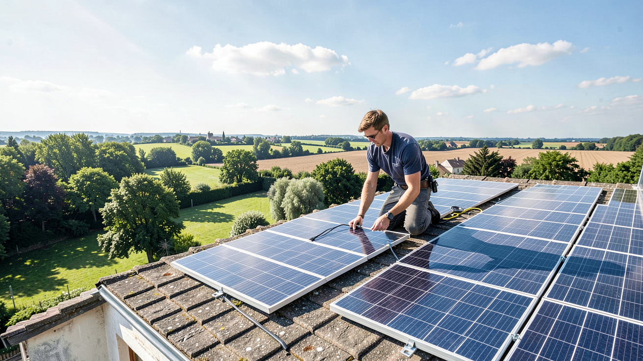 panneau photovoltaique tesla installé sur un toit en France