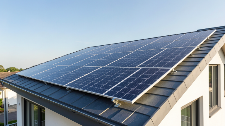 panneau photovoltaïque thermique installé sur le toit d'une maison moderne