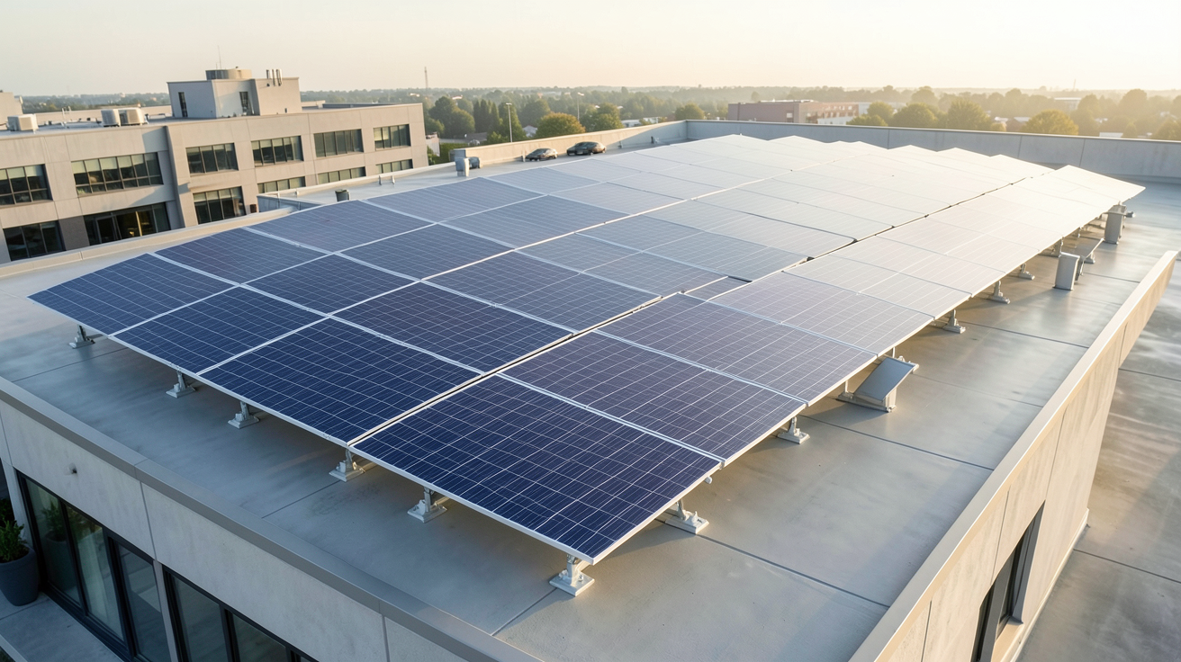 panneau photovoltaïque installé sur un toit plat avec une inclinaison optimisée pour capter l'énergie solaire