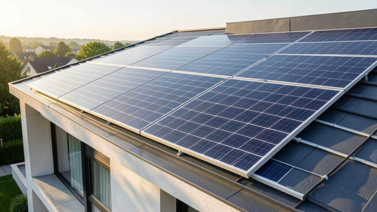 panneau photovoltaïque installé sur le toit d'une maison contemporaine