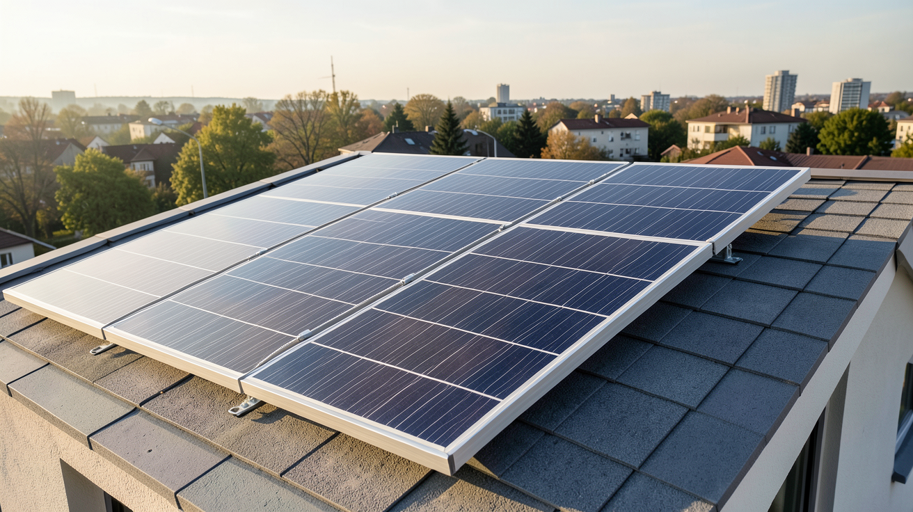 panneau photovoltaïque TotalEnergies installé sur un toit de maison moderne en 2024