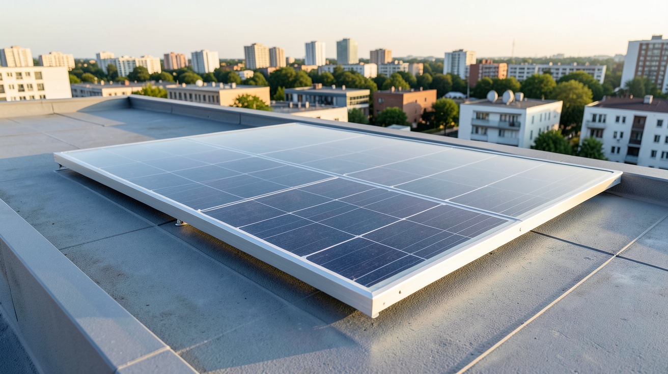 panneau photovoltaïque transparent posé sur un toit moderne avec des cellules visibles