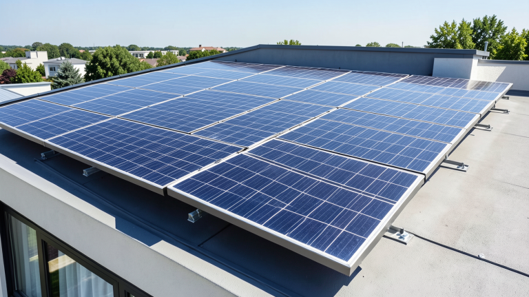 panneau photovoltaique trina solar installé sur le toit d'une maison moderne