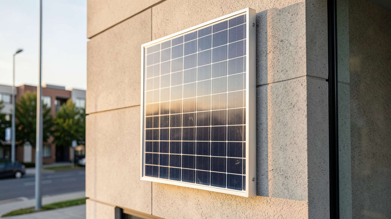 panneau photovoltaïque vertical installé sur une façade de bâtiment moderne