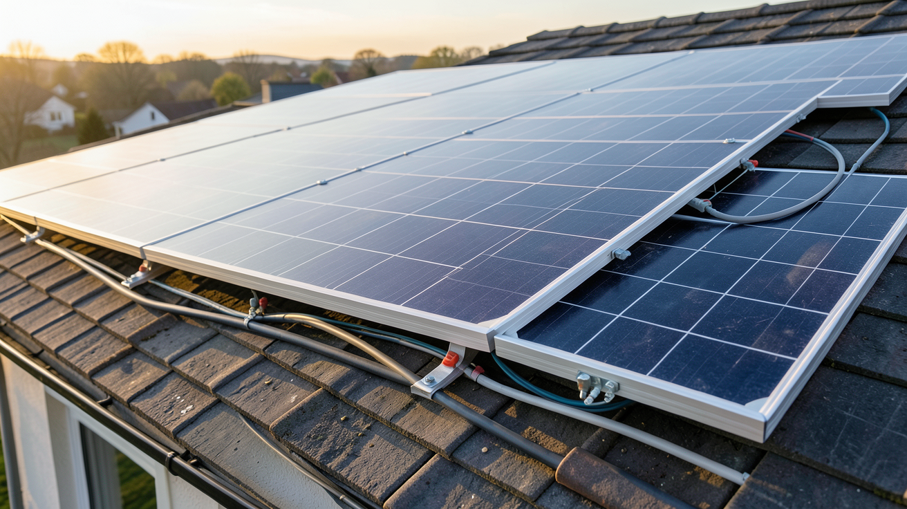 panneau photovoltaïque Viessmann avec les éléments inclus dans le prix d'une installation : panneaux, onduleur, structure de fixation et câbles