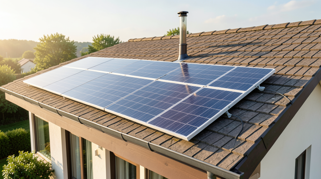 panneau photovoltaïque Viessmann installé sur le toit d'une maison individuelle avec vue sur le ciel dégagé