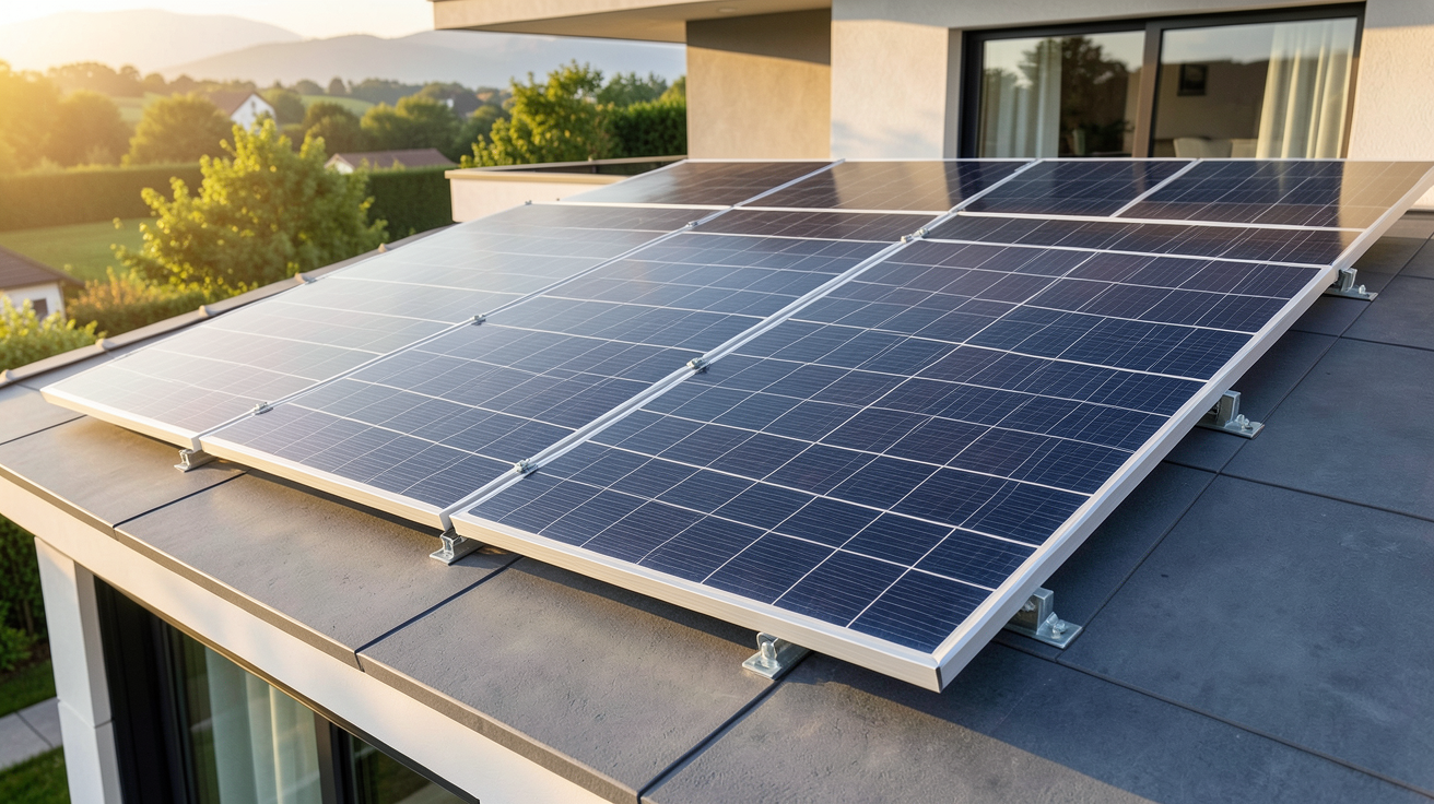panneau photovoltaïque Viessmann Vitovolt 300 installé sur le toit d'une maison moderne