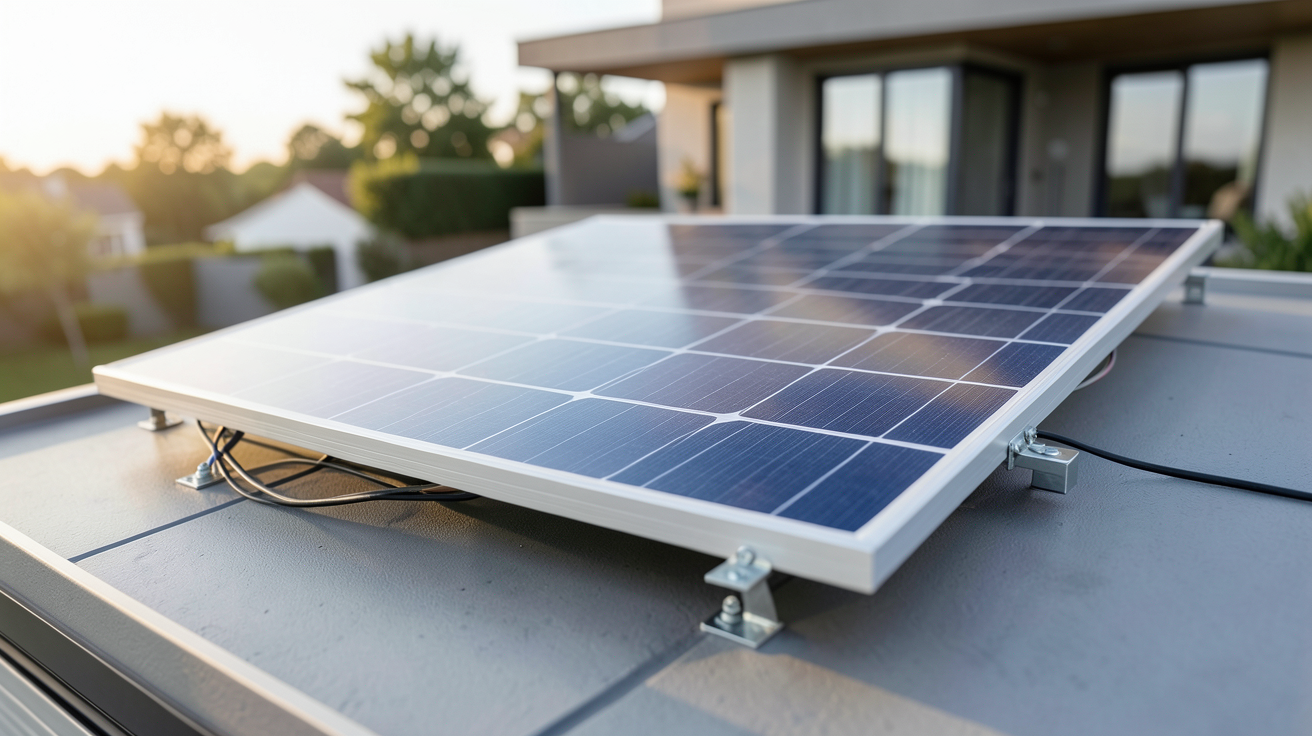 panneau photovoltaïque Voltec installé sur le toit d'une maison moderne, illustrant les avantages des solutions Voltec Solar