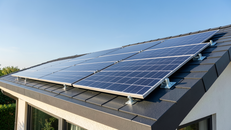 panneau photovoltaïque Voltec installé sur le toit d'une maison écologique