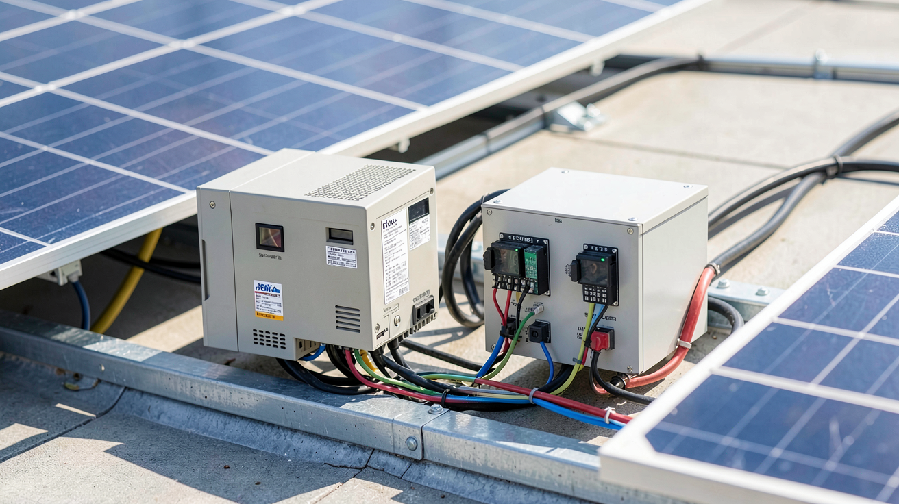 panneau photovoltaïques avec un onduleur et des micro-onduleurs installés pour la conversion d'énergie