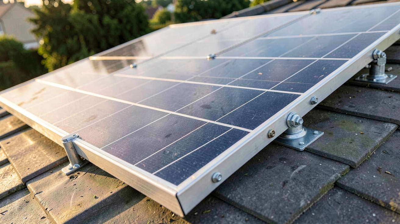 panneau Photowatt montrant les caractéristiques techniques des cellules photovoltaïques et du cadre en aluminium