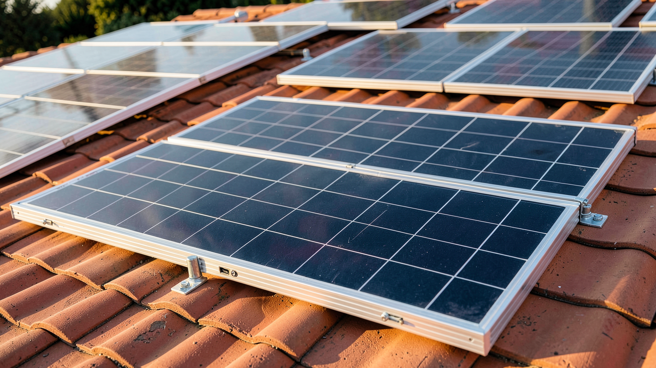 panneau Photowatt posé sur un toit avec des panneaux concurrents en arrière-plan pour comparaison des prix