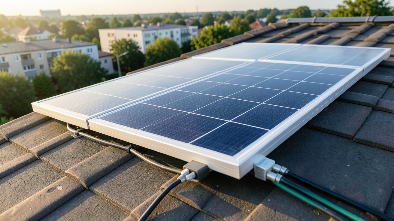 panneau plug and play de 400W installé sur un toit résidentiel pour une puissance adaptée aux besoins énergétiques