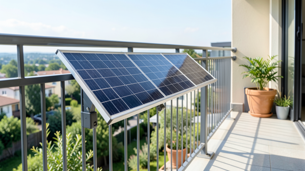 panneau plug and play solaire installé sur un balcon de résidence moderne