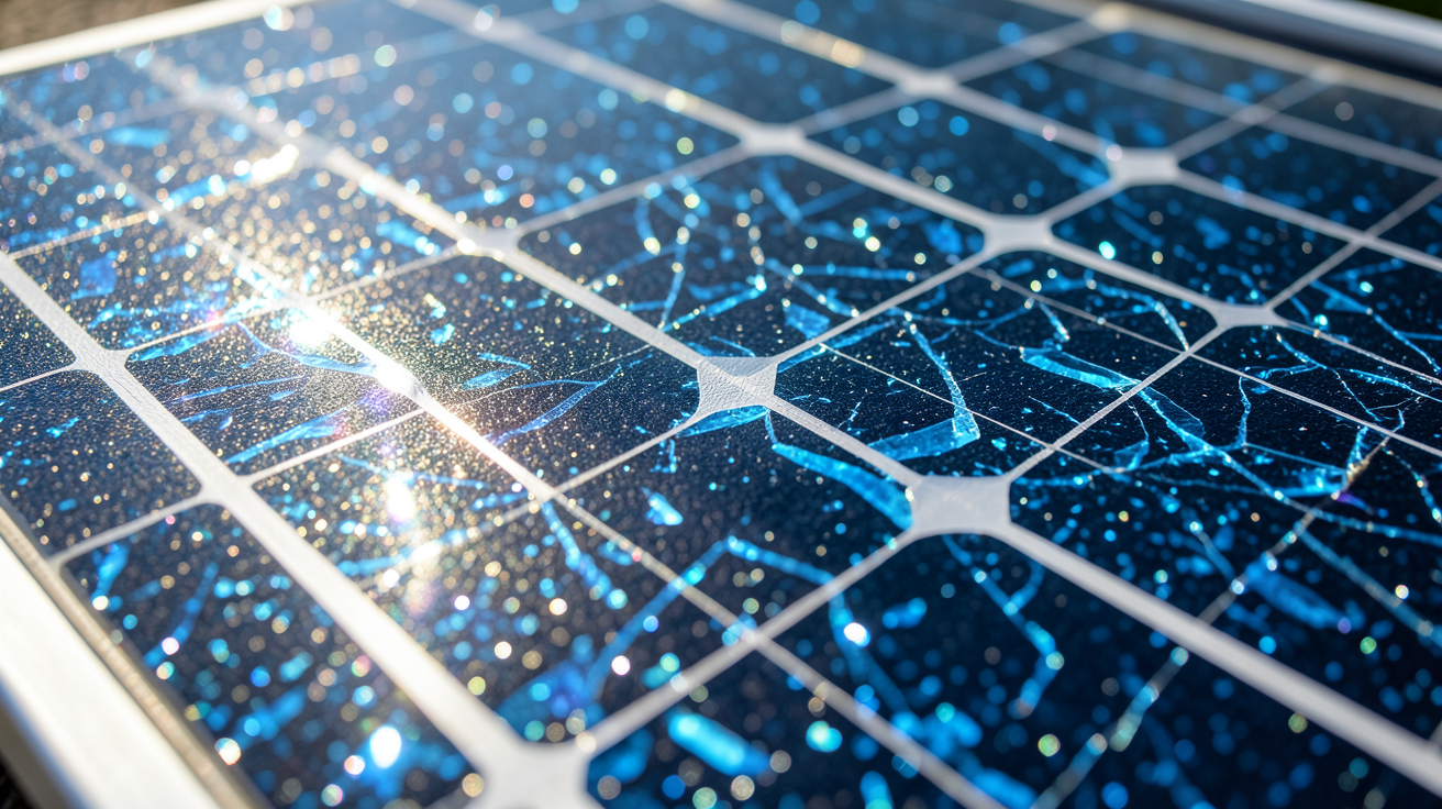 panneau polycristallin montrant la texture bleue des cellules photovoltaïques