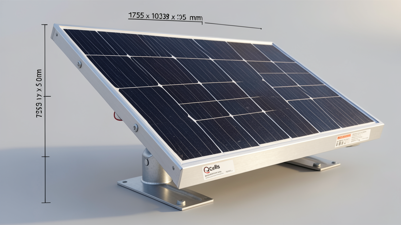 panneau Qcell 375W présentant ses caractéristiques techniques et dimensions