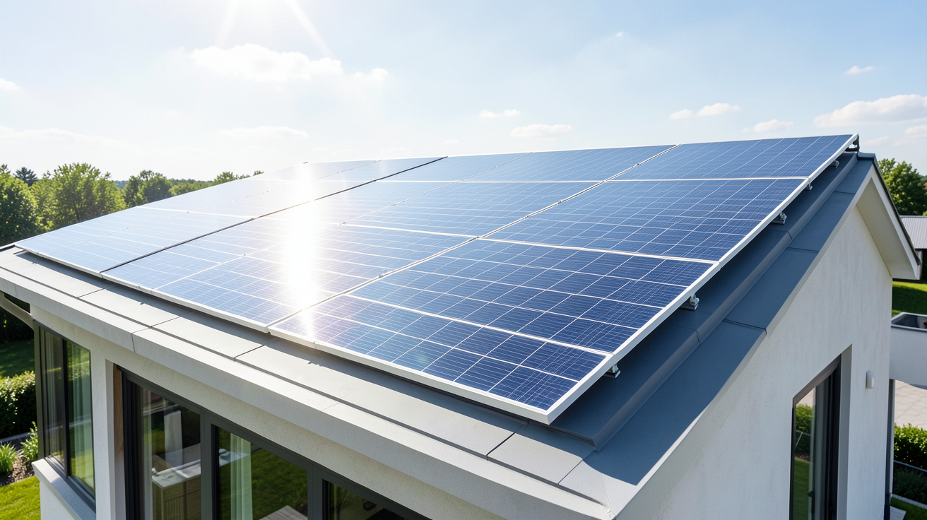 panneau sol installé sur le toit d'une maison pour la production d'énergie