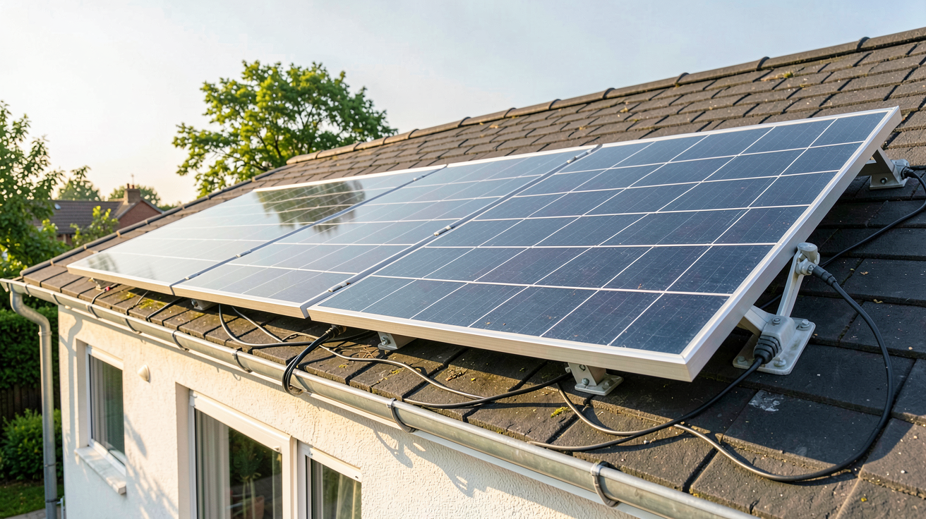 panneau solaire 1 euro installé sur un toit de maison individuelle, guide complet pour obtenir des panneaux solaires à prix réduit