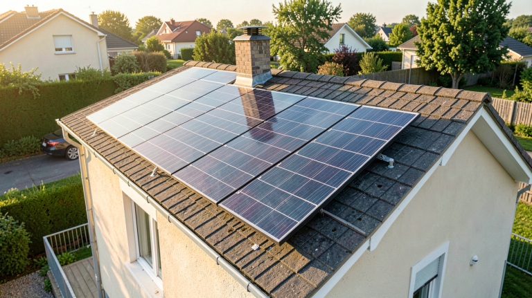 panneau solaire 1 euro installé sur le toit d'une maison individuelle