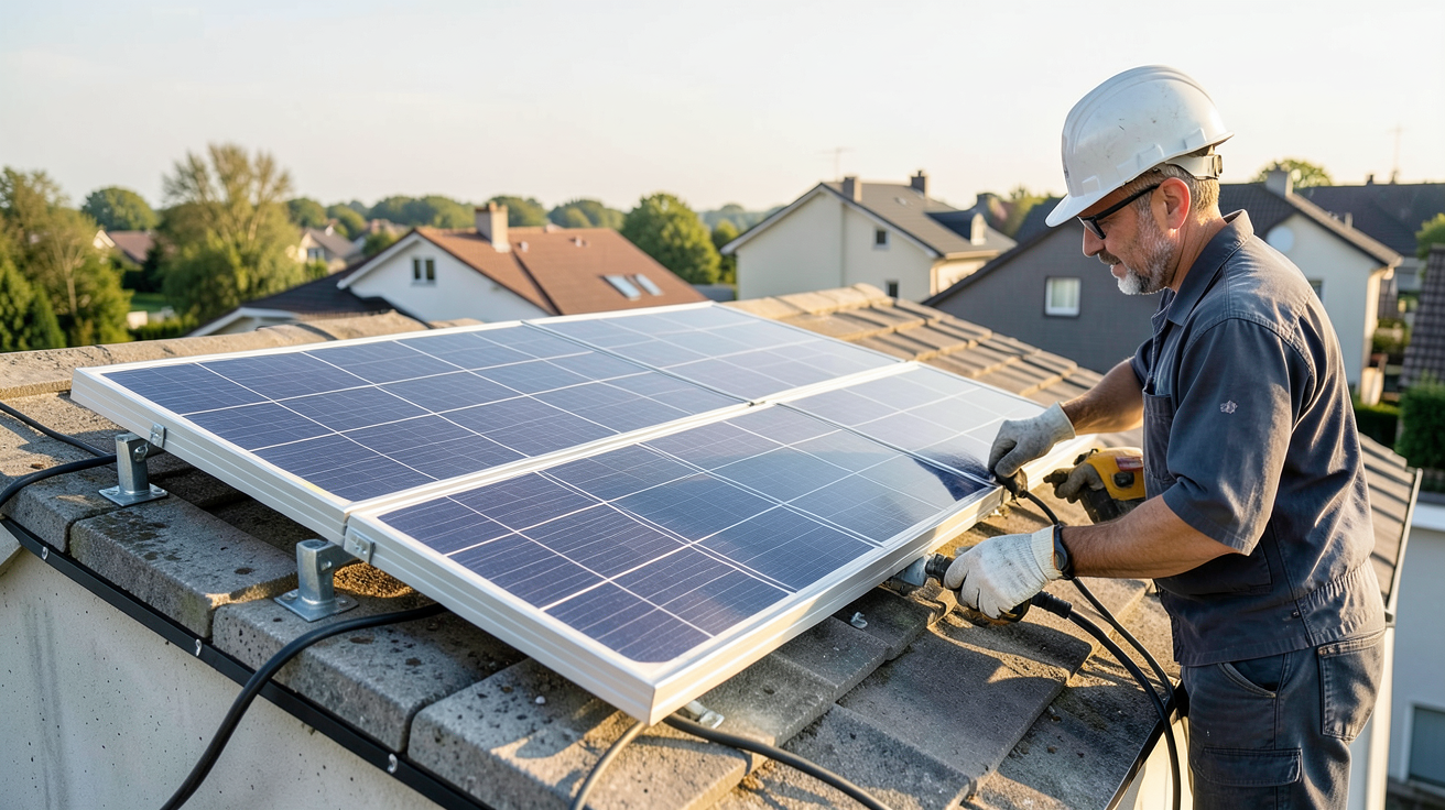panneau solaire 100 watts en cours d'installation sur un toit résidentiel par un professionnel