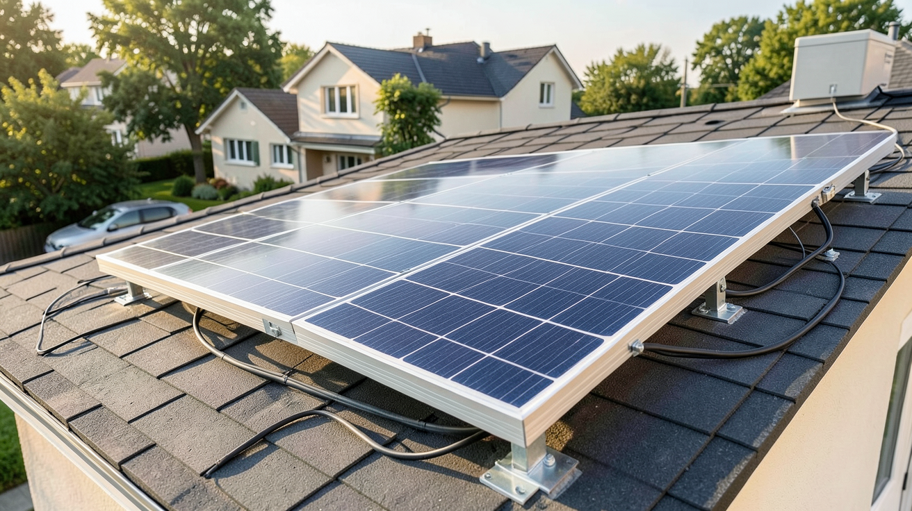 panneau solaire 1000 watts installé sur le toit d'une maison résidentielle