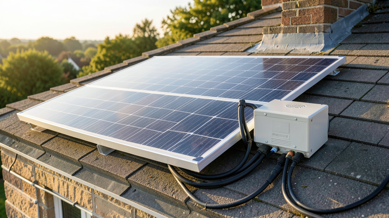 panneau solaire 1000 watts faisant partie d'un kit solaire complet installé sur un toit de maison