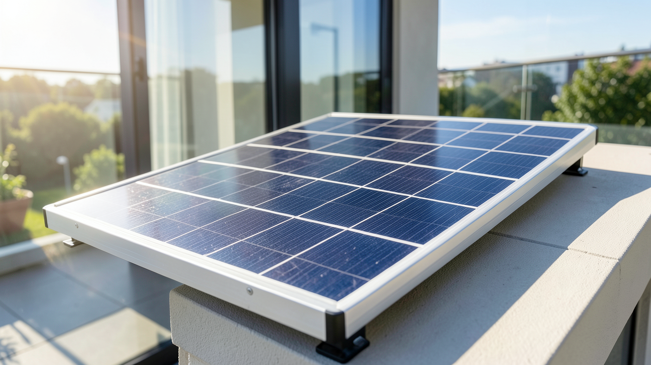 panneau solaire 1000w 220v installé sur un balcon résidentiel moderne en plein soleil
