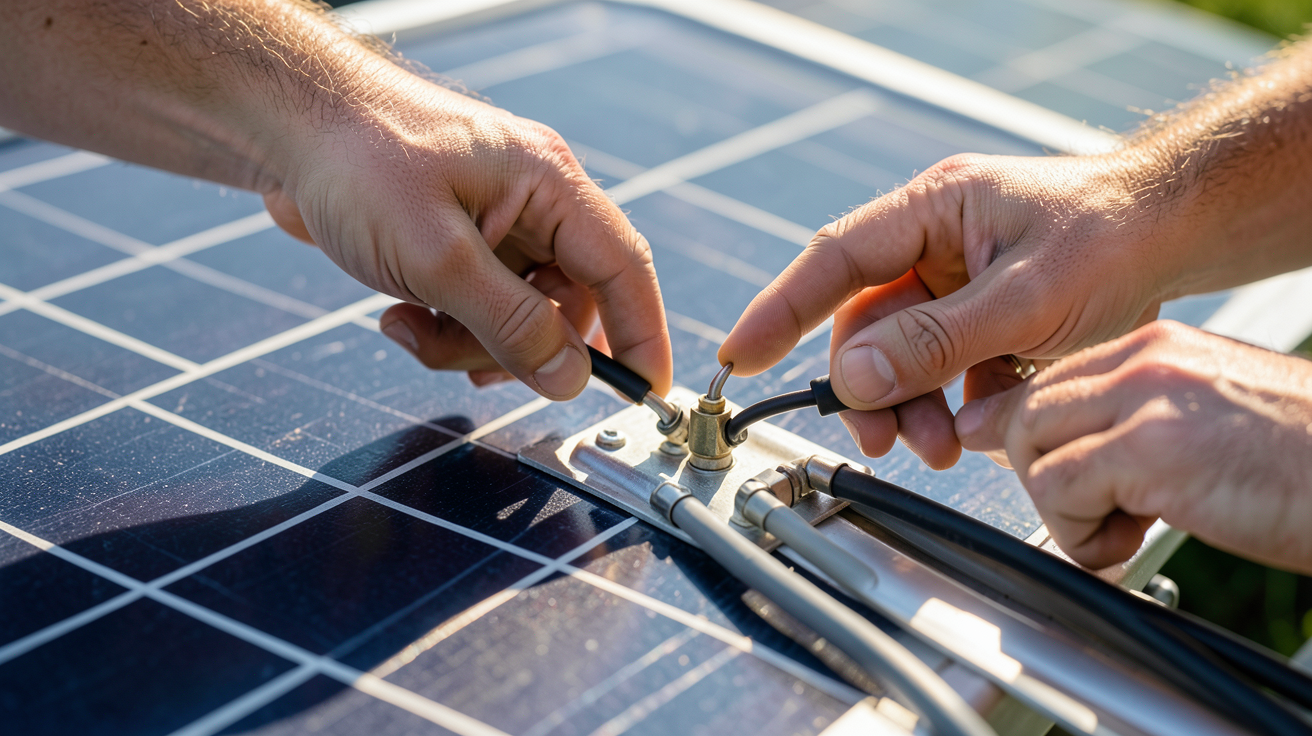 panneau solaire 1000w amazon en cours d'installation et de raccordement électrique