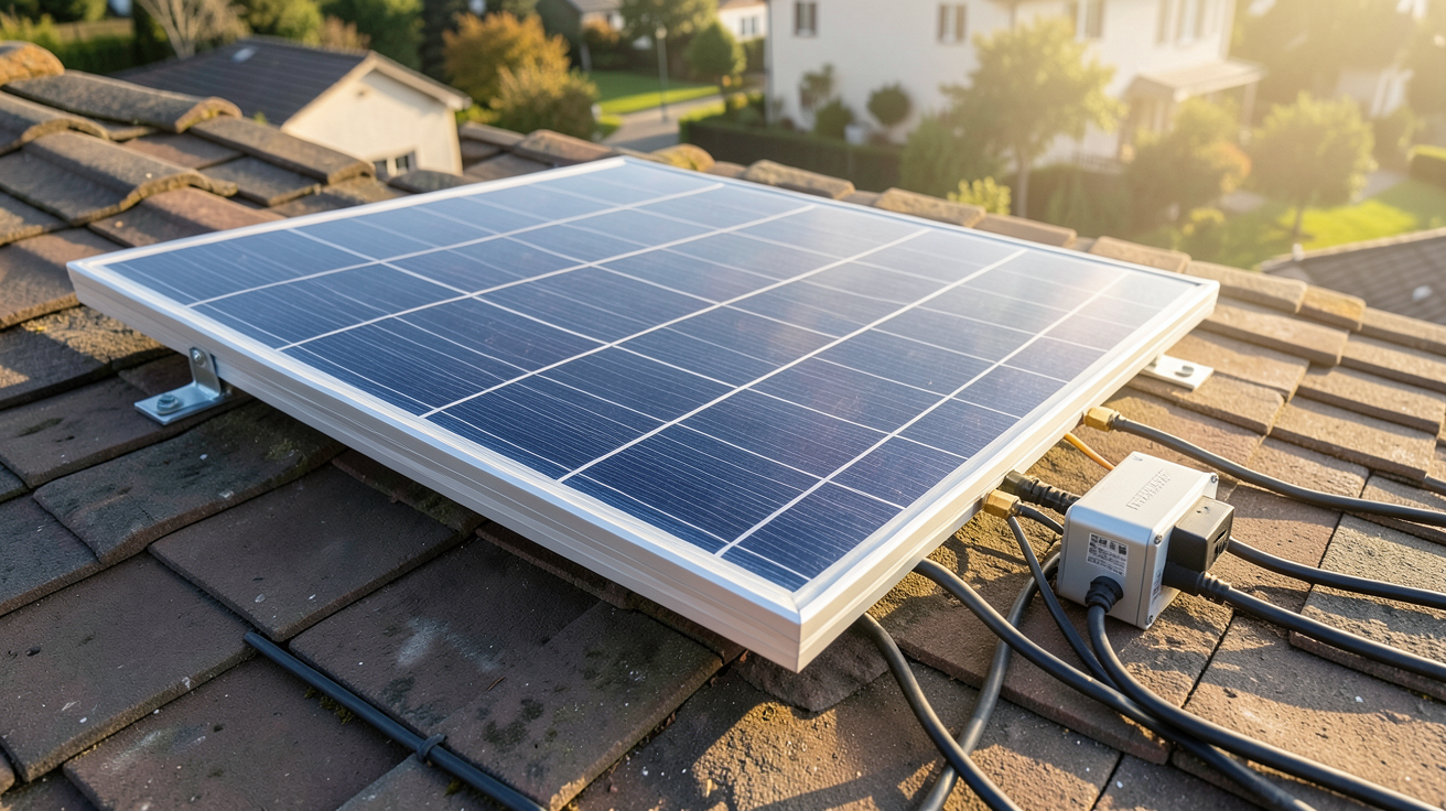 panneau solaire 1000W en cours d'installation sur un toit avec système plug-and-play