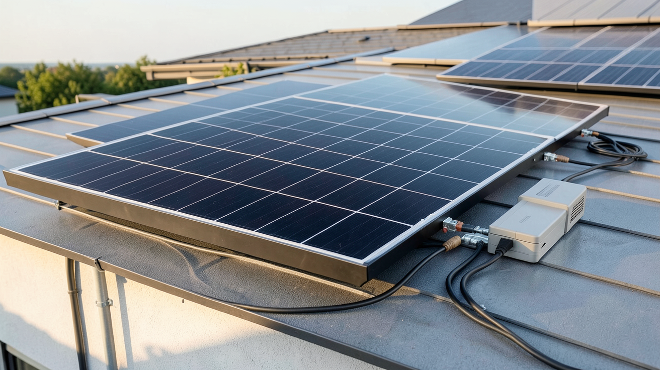 panneau solaire 1000W kit plug and play installé sur un toit de maison moderne