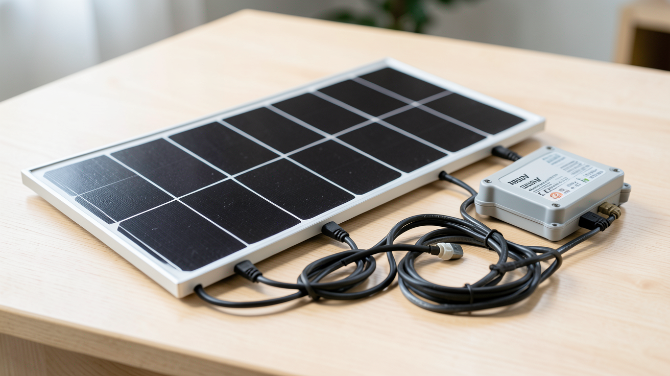 panneau solaire 1000W prix kit complet 2025 avec panneaux monocristallins, onduleur et accessoires posés sur une table en bois
