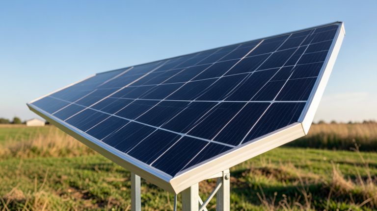 panneau solaire 100w 12v installé sur un support extérieur avec un ciel dégagé en arrière-plan