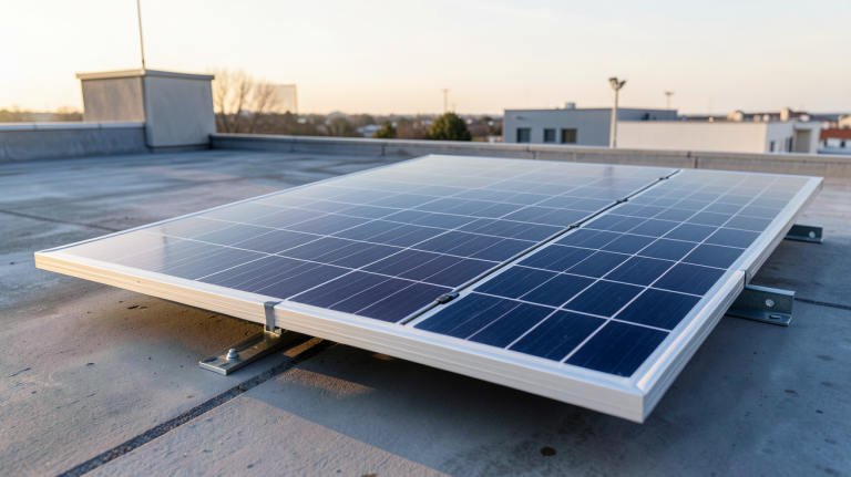 panneau solaire 100w installé sur une terrasse en toiture plate