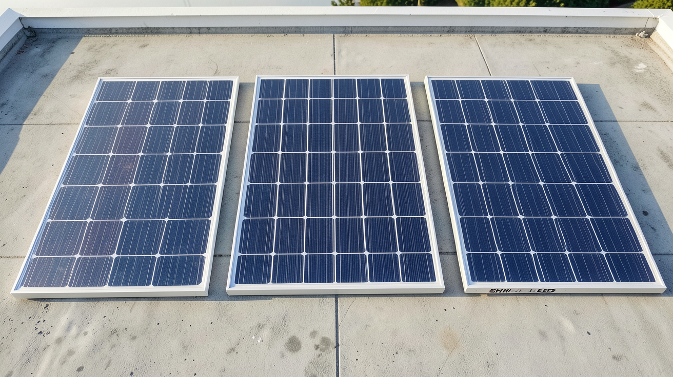 panneau solaire 100W monocristallin classique, SHINGLED et flexible posés côte à côte sur un toit plat