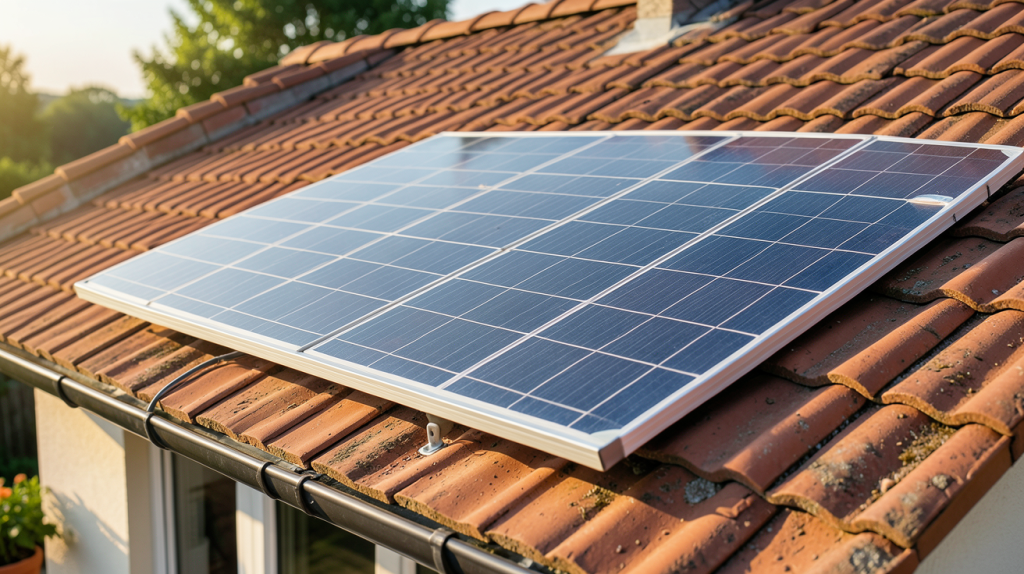 panneau solaire 110w installé sur un toit en tuiles rouges d'une maison