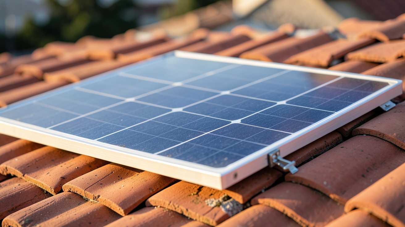 panneau solaire 110W monocristallin posé sur un toit en tuiles rouges