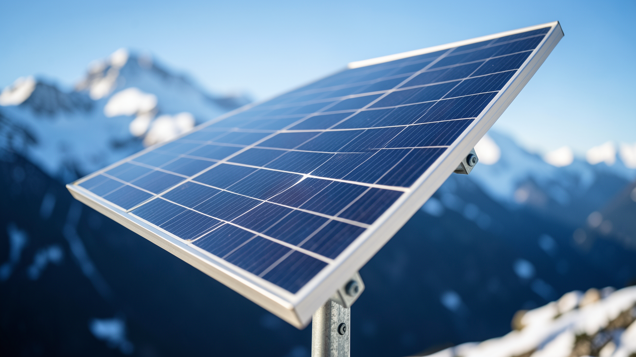 panneau solaire 12 volts 200 watts monocristallin installé sur un support métallique incliné